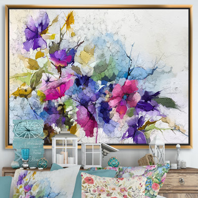 Purple Yellow & Blue Abstract Flower Compostion I - Painting on Canvas