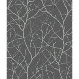 Trees Silhouette Floral Metallic Wallpaper Roll