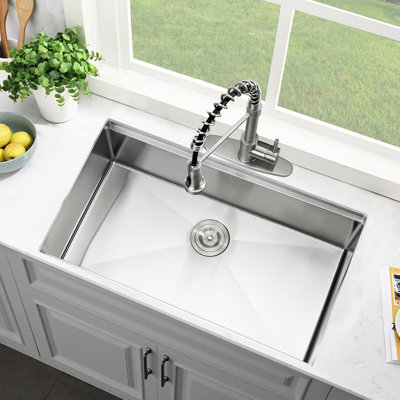 32" Undermount Workstation 16 Gauge Single Bowl Stainless Steel Kitchen Sink With Accessories