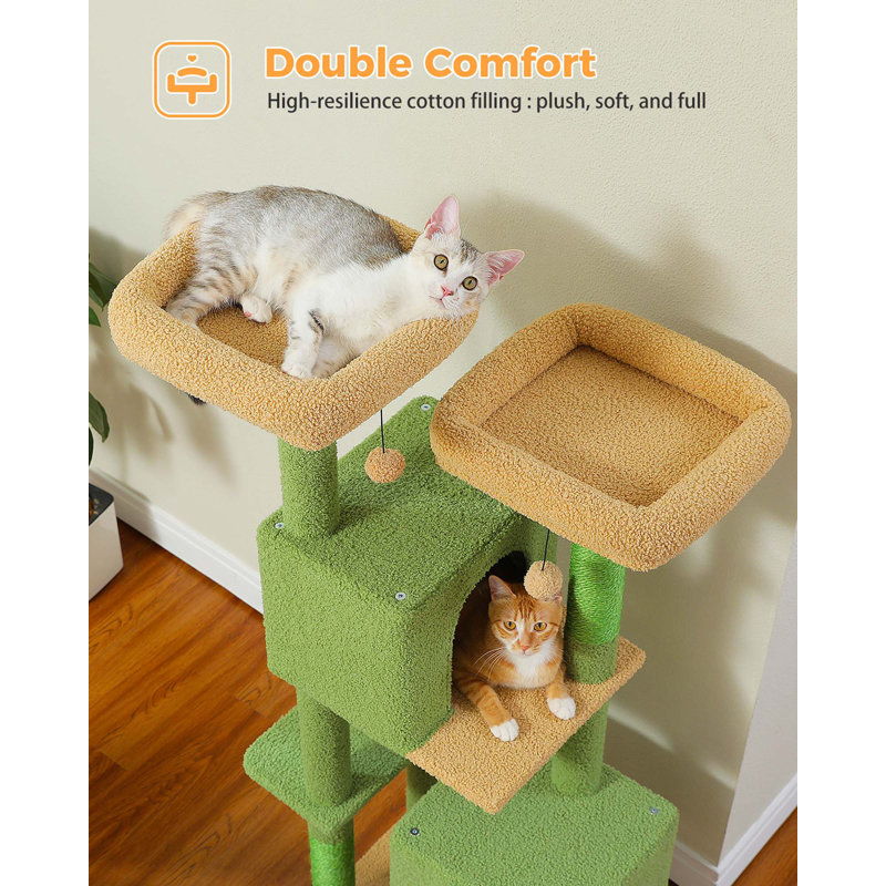 52.4" Green Cat Tree Tower with Flower Perches and Condos
