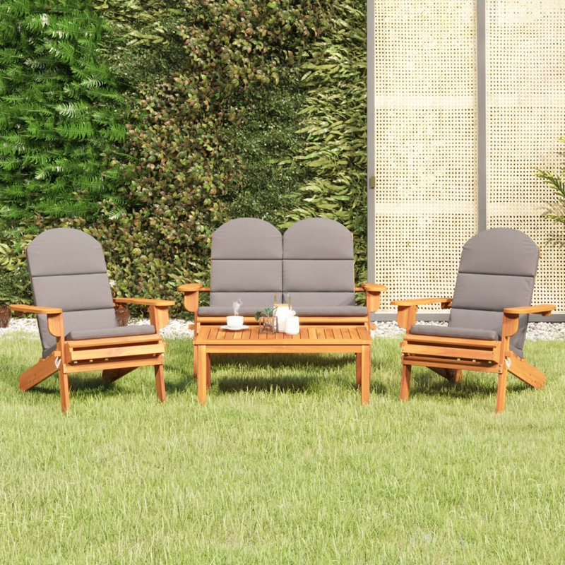 Ensemble de chaises Adirondack pliables pour l'extérieur Grinnell, Brun / gris