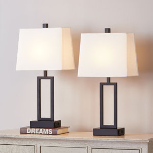 Damajae 23.5 in. Metal Table Lamp Set with Dual USB Ports and AC outlet