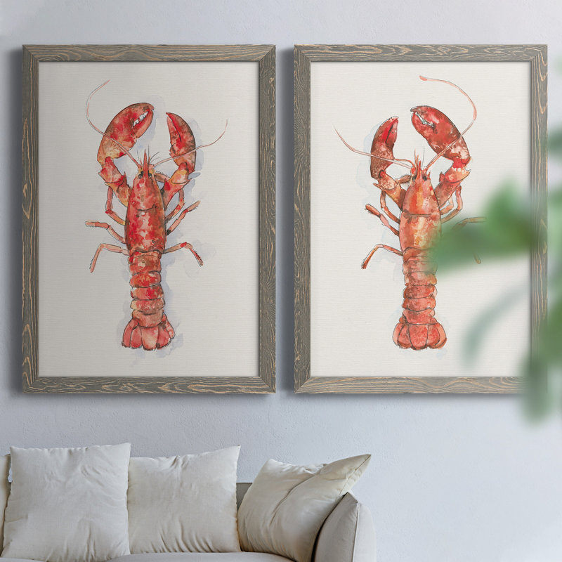 Salty Lobster I - ensemble de 2 reproductions d'art sur toile, H 31,5 po x l 47 po x P 1,5 po, Toile avec cadre gris