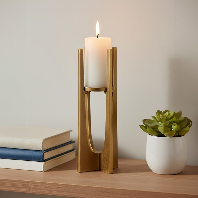 Kamakou Metal Tabletop Tealight Holder, 31cm H x 12cm W x 12cm D, Gold