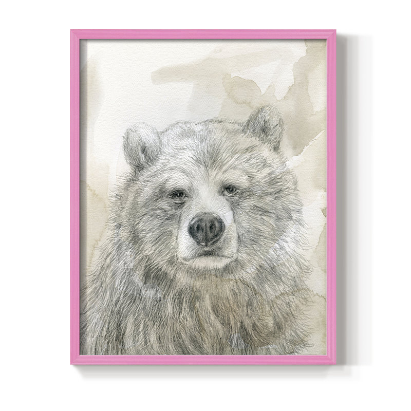 Woodland Sketch Bear Framed Print - Solid Wood, H 30 po x l 24 po, Rose