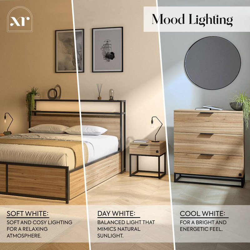 XR Living Denver Chest Of 3 Drawers With LED App Control Lights - Oak / Black