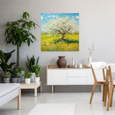 Apple Tree In White Field Serene Vibrant Abstract Cherry Fruit Landscape Wall Art