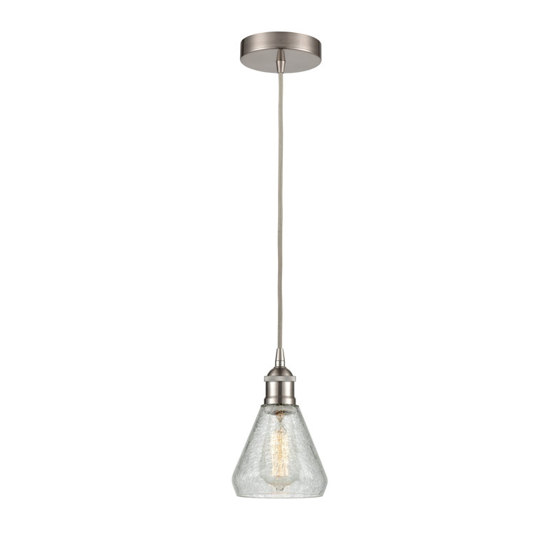 Luminaire suspendu conique à 1 lumière Petronille, Nickel satiné brossé