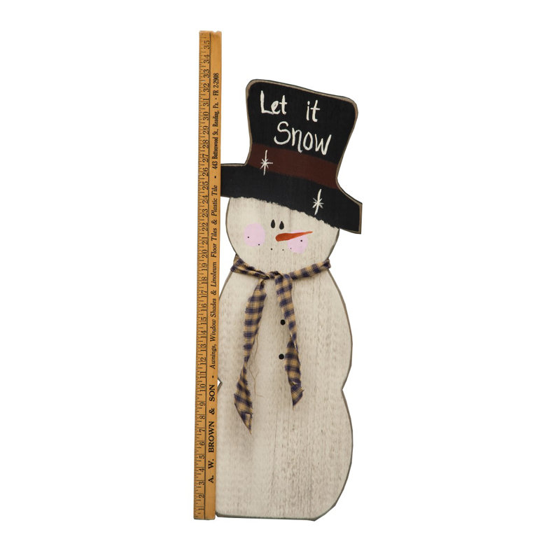 Décoration d'hiver - Bonhomme de neige en bois avec bâton à mesurer