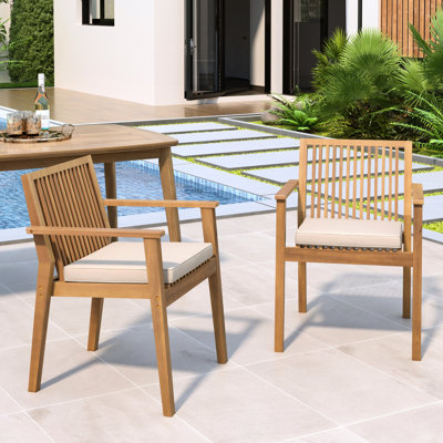 Chaise de patio de 2 pièces - Structure en bois, sièges confortables avec housses imperméables amovibles, 400 lb par chaise, couleur brune, idéal pour les pièces d'extérieur de patio, bois, sièges lavables, rembourrage en mousse, capacité, et