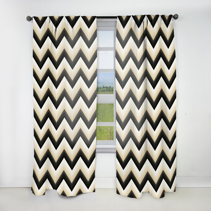 Monochromatique Chevron Motion I - Rideau à chevrons - Rideau à chevrons obscurcissant - 1 panneaux, L 52 po x L 108 po