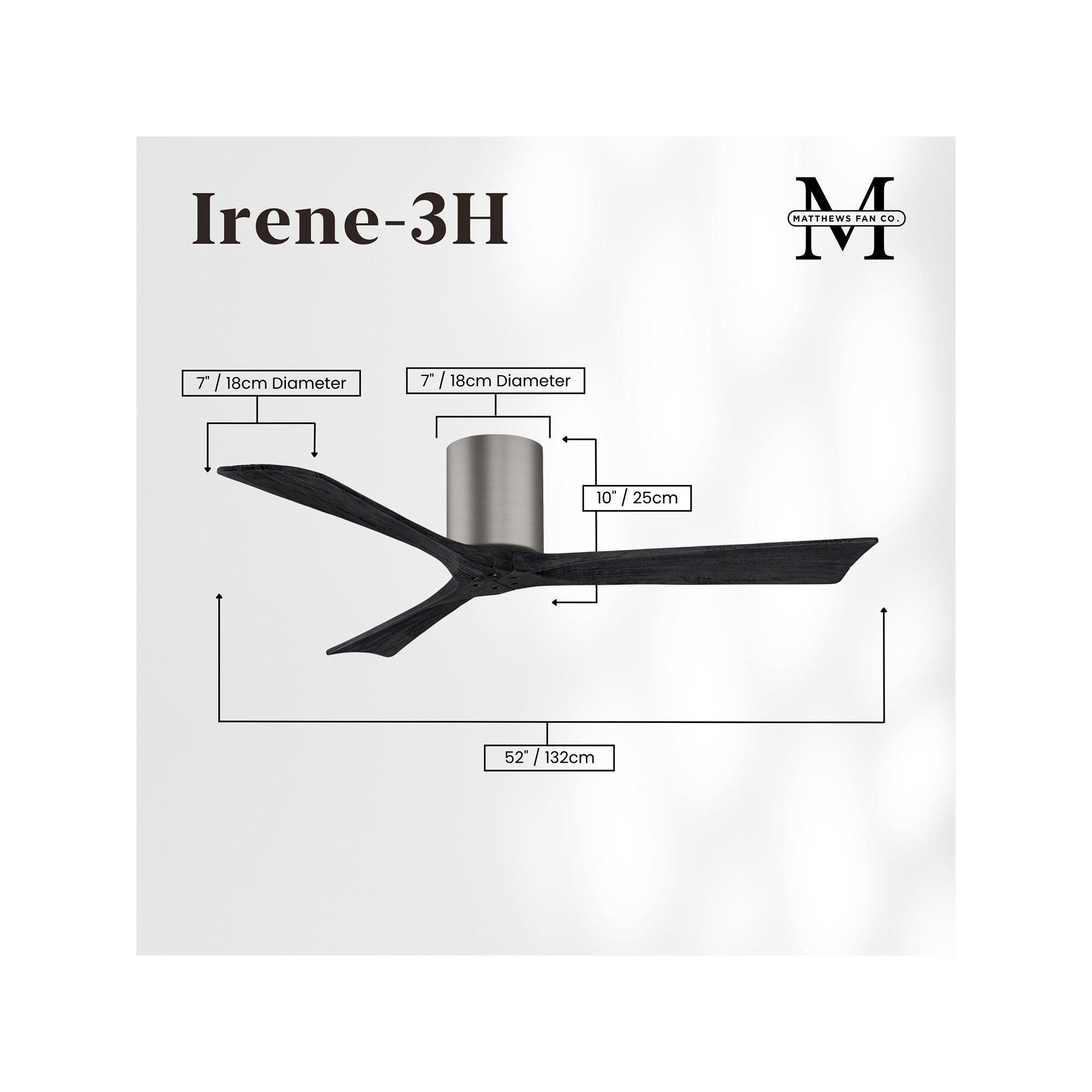 Olivier 3 Blade Ceiling Fan, Brushed Pewter, Matte Black, 52"
