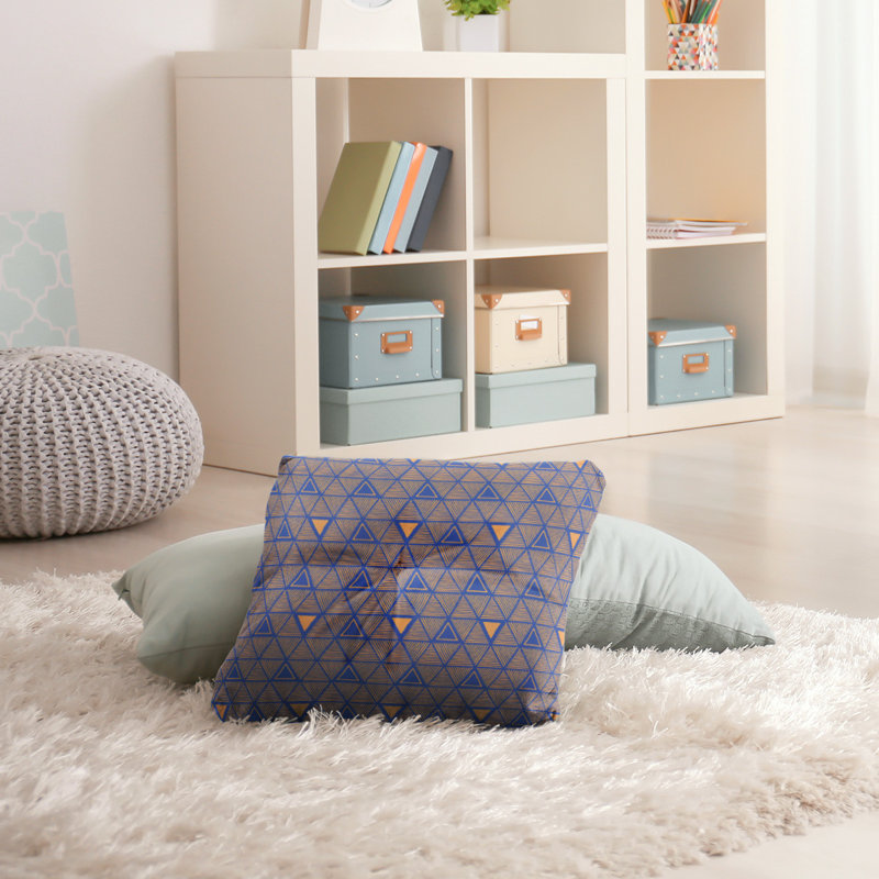 Coussin de sol classique à motif de triangles dessinés à la main, 30 po x 30 po, Bleu/orange