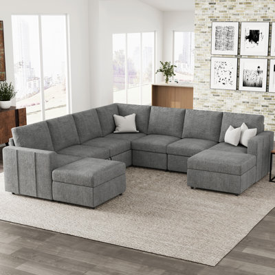 Aubade L Shaped 107 Inch Width Sectional Sofa Modular Couch Livingroom Couch With 2 Storage Ottomans