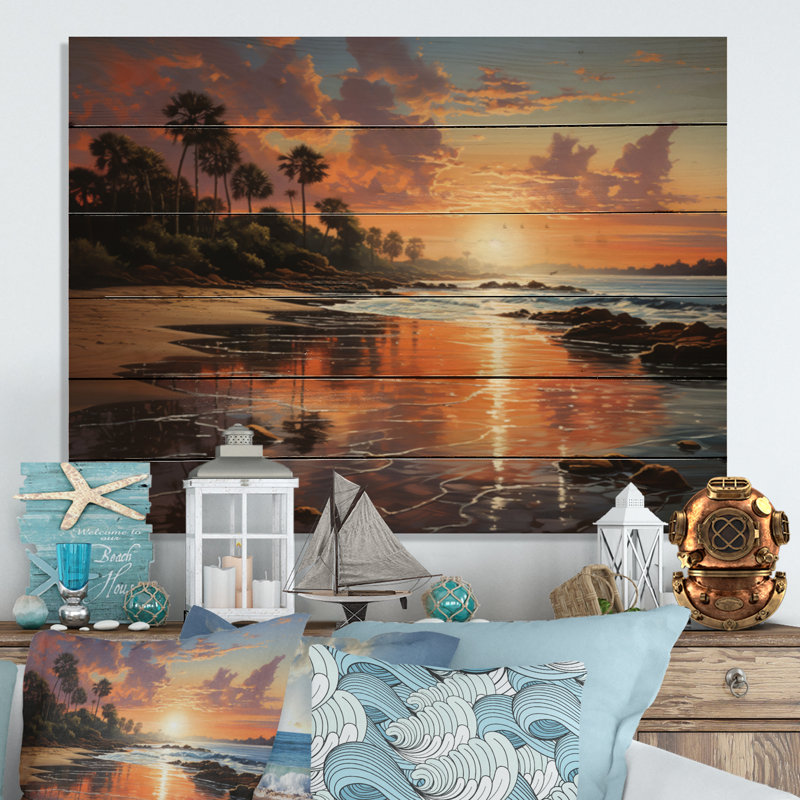 Plage coucher de soleil plage IV sur bois, H 10 po x l 20 po x P 0,78 po