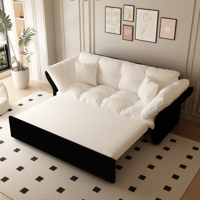 Lit escamotable multifonctionnel 3 en 1 beige, coussins moelleux et tissu respirant