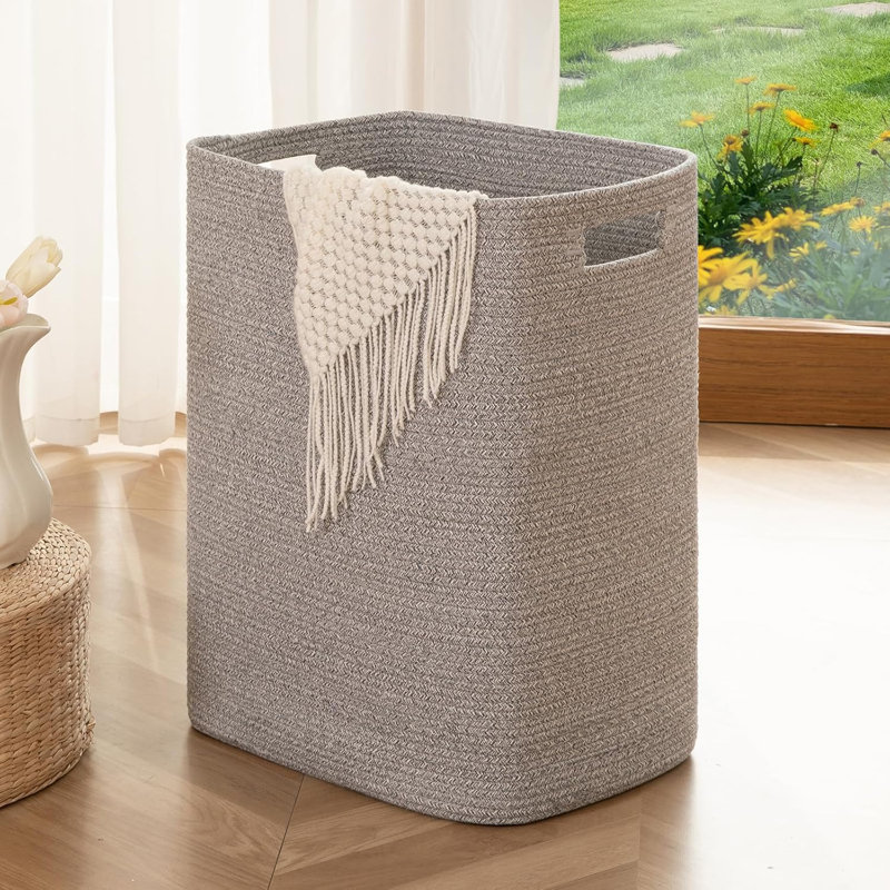 Large Woven Laundry Hamper Basket With Handles - Cotton Storage Bin For Blankets, Toys, Clothes, Pillows - Decorative Collapsible Organizer For Living Room, Bedroom, Nursery