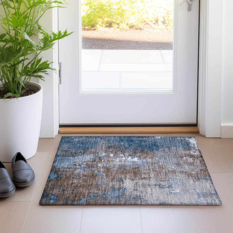 Machine Washable Indoor/Outdoor Xhevrie Coffee Rug, Rectangle 1'8" x 2'6"