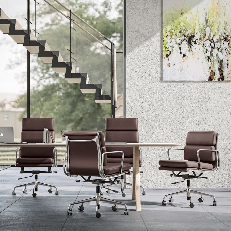 Genuine Leather Office Chair, Conference Chair With Ergonomic Lumbar Back Support, Brown