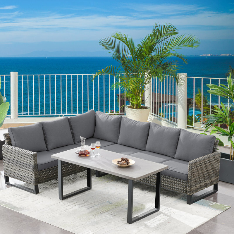 Nazime Wicker 6 - Person Patio Conversation Set with Cushions, Gray
