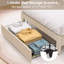 Ensemble de 2 lits simples avec cadre et têtes de lit tapissier réglables en velours et tiroirs de rangement sous le lit-148093296
