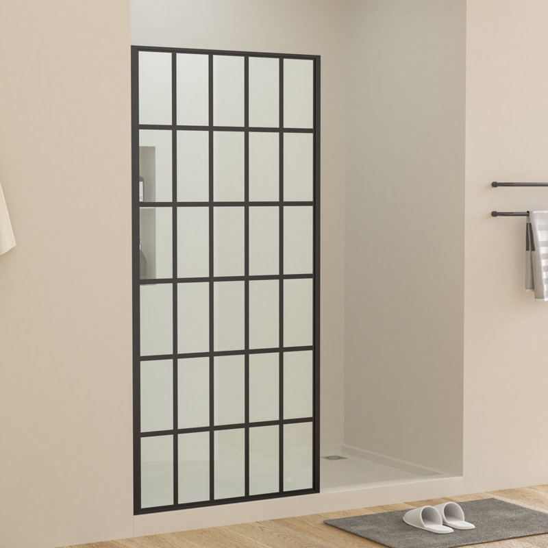 38" W x 72" H Walk-In Shower Screen Enclosure, 8mm Silk-Screen Tempered Glass Shower Panel with Nano Easy-Clean Coating, Reversible Mounting