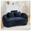 Canapé en chenille courbé bleu foncé avec accoudoirs, design minimaliste pour le salon