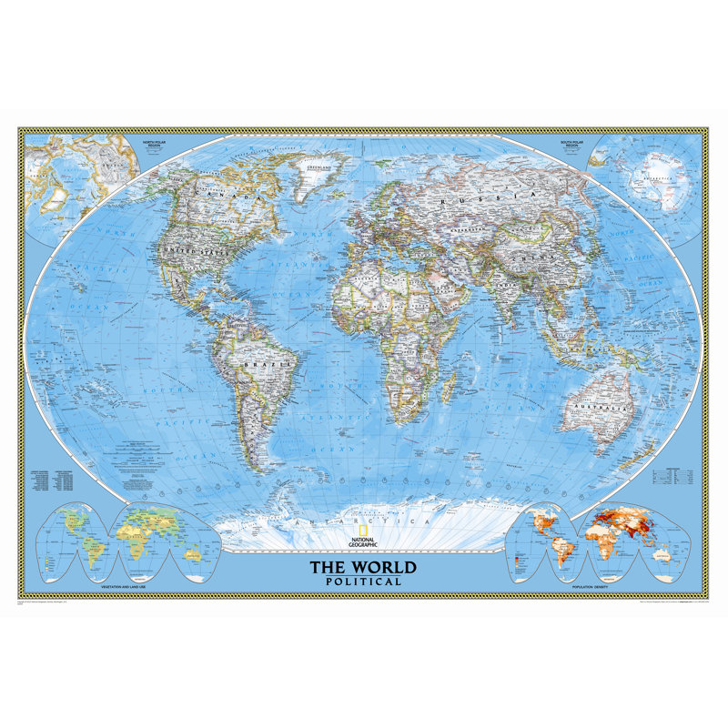 World Classic Wall Map, Enlarged and Tubed (48"H x 69"W)