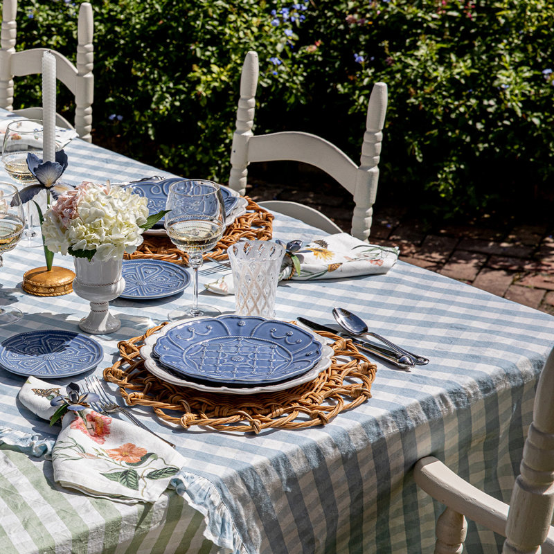 Gingham Ruffle 18" x 90" Table Runner, 120" L x 60" W, Ocean