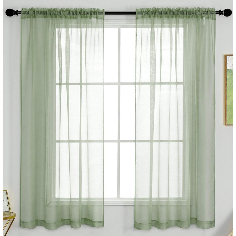 Ensemble de rideaux transparents avec passe-tringle pour fenêtre - 63 po de long (2 panneaux), Sauge
