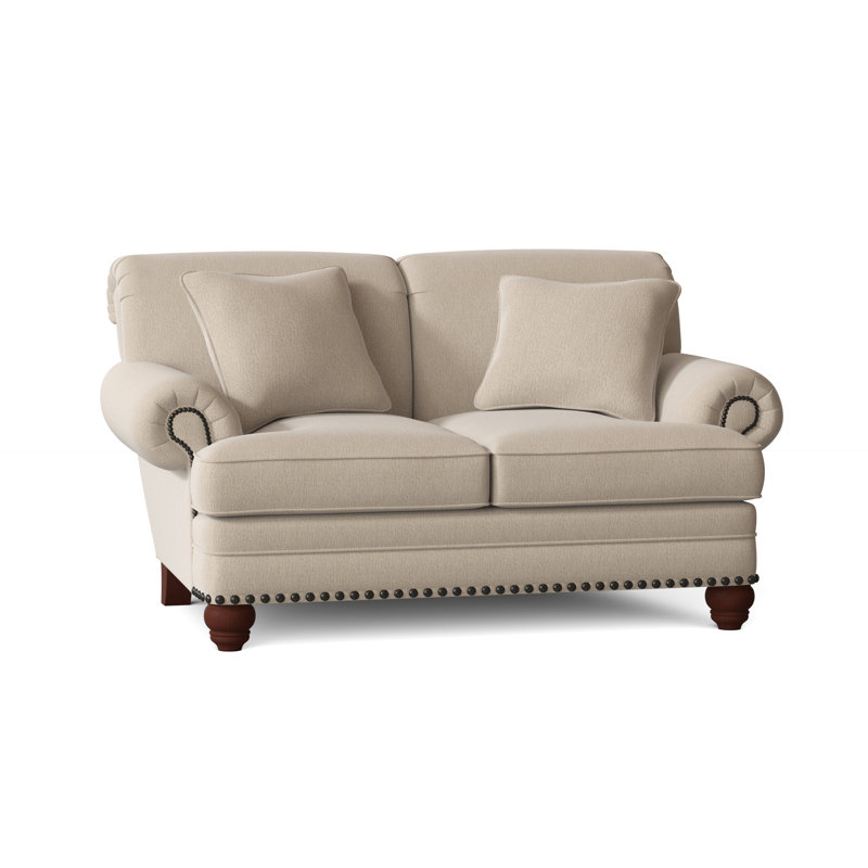 Spratt Loveseat, Tweetie 10 Beige Performance Velvet, Manhattan, Dark Brass