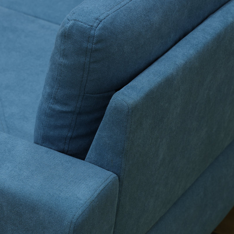 Caelean Upholstered L-Shaped Sectional Reversible, Lake Blue Linen Blend, Black