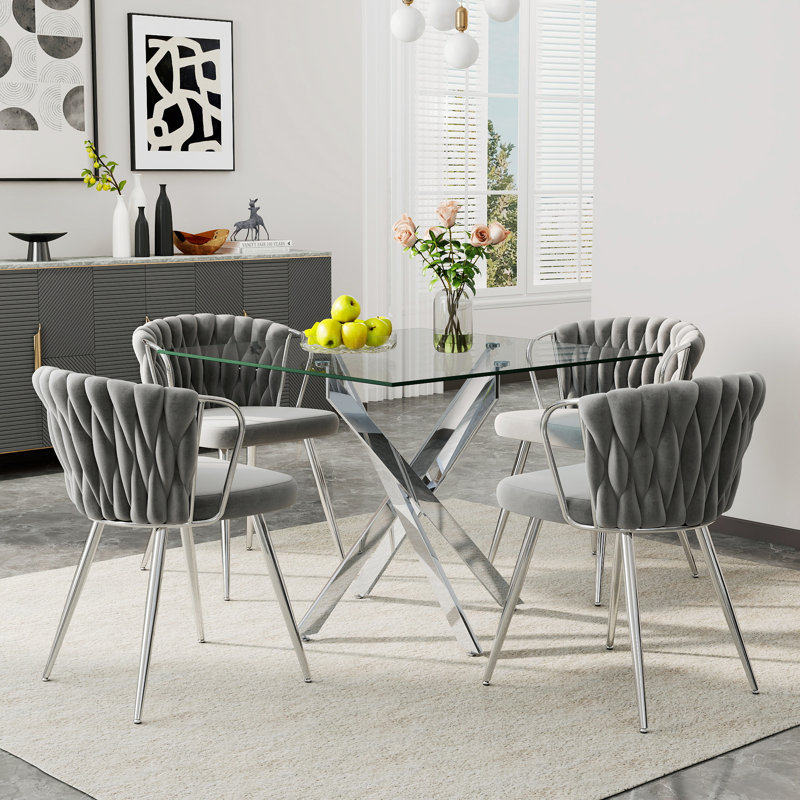 Ensemble de table de salle à manger 36 po, 5 pièces: table, 4 chaises, Gris