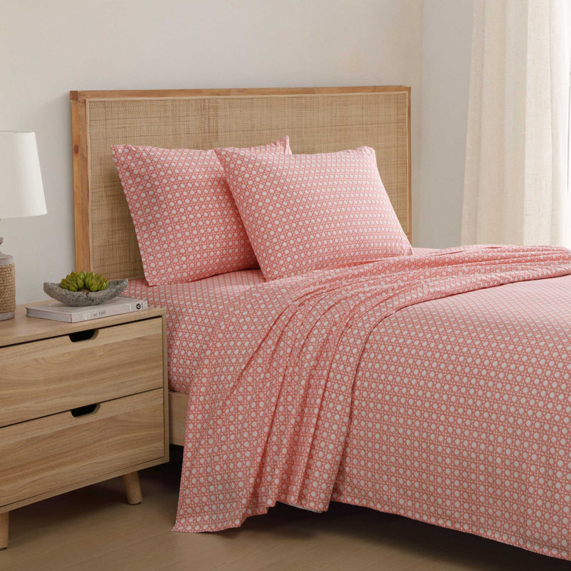 Tommy Bahama Printed Percale Cotton Sheet Set, Queen Sheet Set with 2 Pillowcases, Bahama Diamond Isle Orange