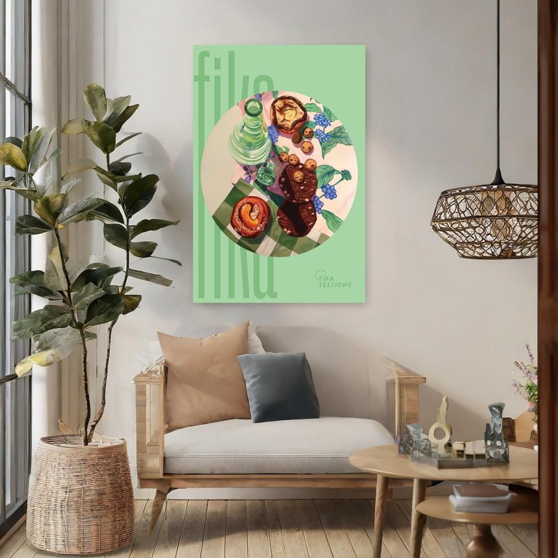 Fika Coffee Break, art mural contemporain, H 48 po x l 32 po