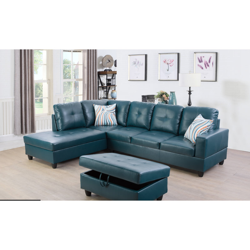 Maumee Upholstered Sectional, Left Hand Facing, Turquoise