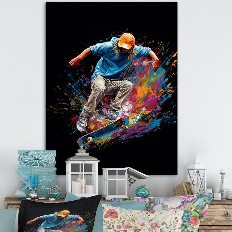 Skateboard Urban Flow II - Décoration murale sport, H 32 po x l 16 po x P 1 po, Toile tendue