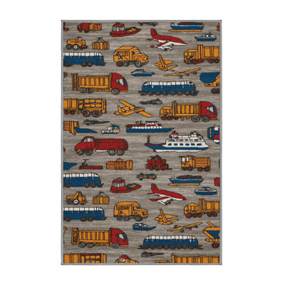 Machine Washable Transportation Gray Area Rug