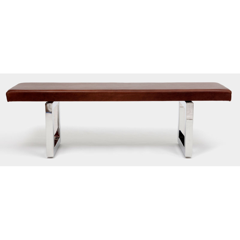 Gax Leather Dining Bench, 18" H x 48" W x 16" D, Burgundy, Stainless Steel