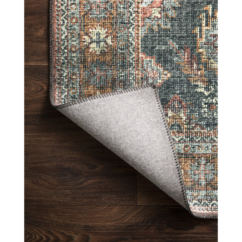 Tapis oriental océan / rouille Gelo, Tapis de couloir 2 pi 6 po x 7 pi 6 po