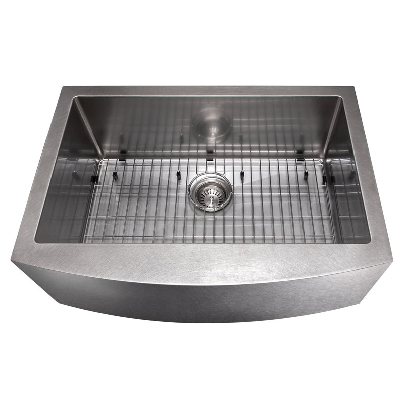 DuraSnow® ZLINE 30" Zermatt Farmhouse Apron Mount Single Bowl Fingerprint Resistant Stainless Steel Kitchen Sink with Bottom Grid