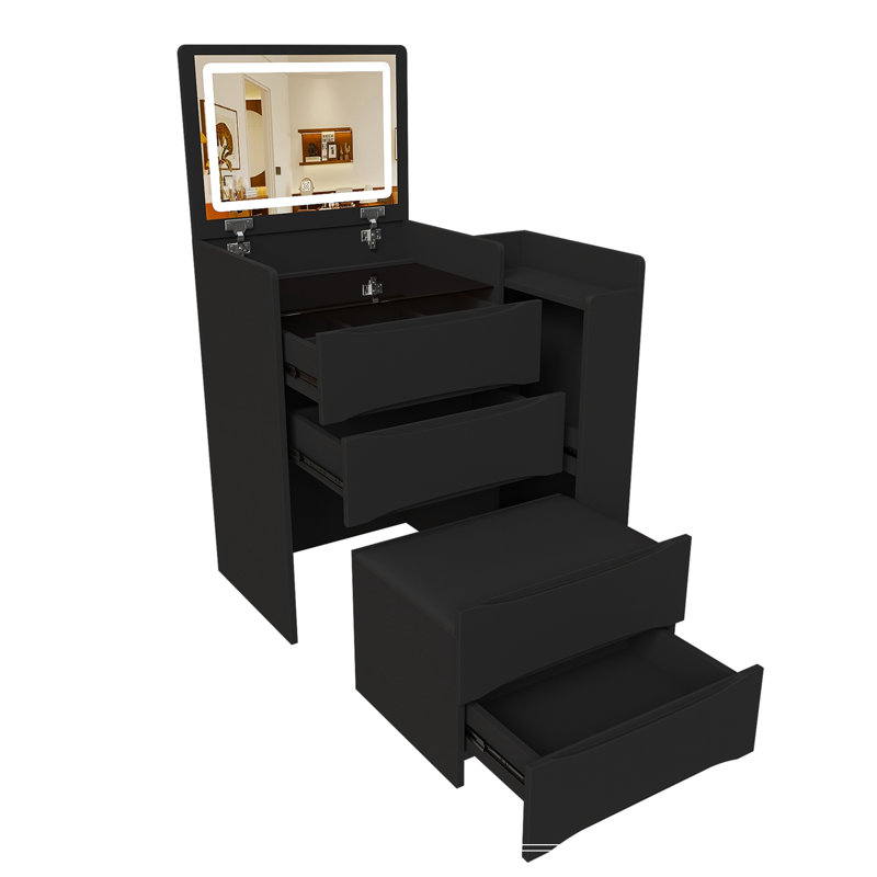 Theodosia Vanity with Mirror and Seat, Noir