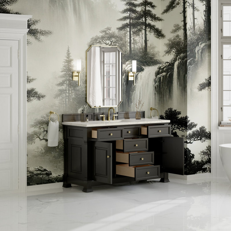 Brookfield Single Vanity, Widespread, Victorian Silver, Black Onyx
