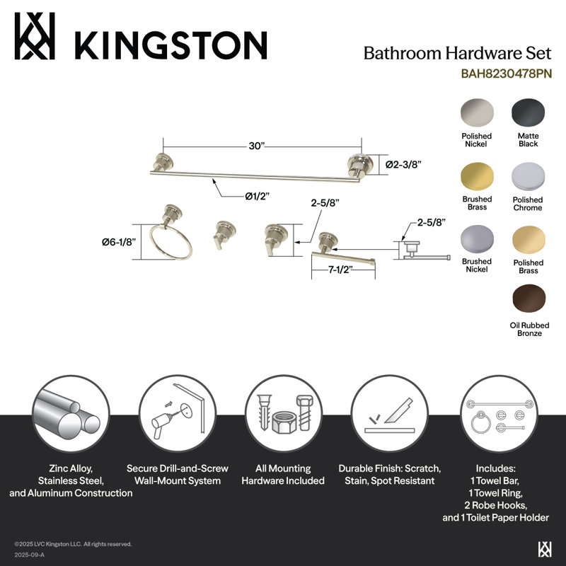 Kingston Brass Concord 5-Piece Bathroom Hardware Set, Polished Brass