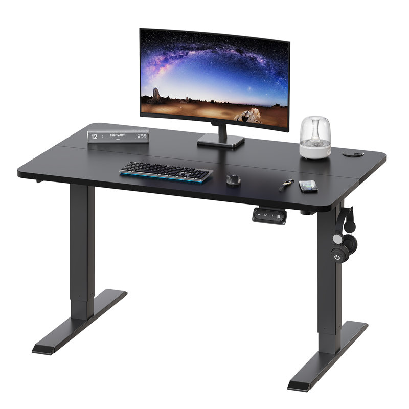 Electric T-Shape Height Adjustable Standing Desk, 100cm W x 60cm D, Black