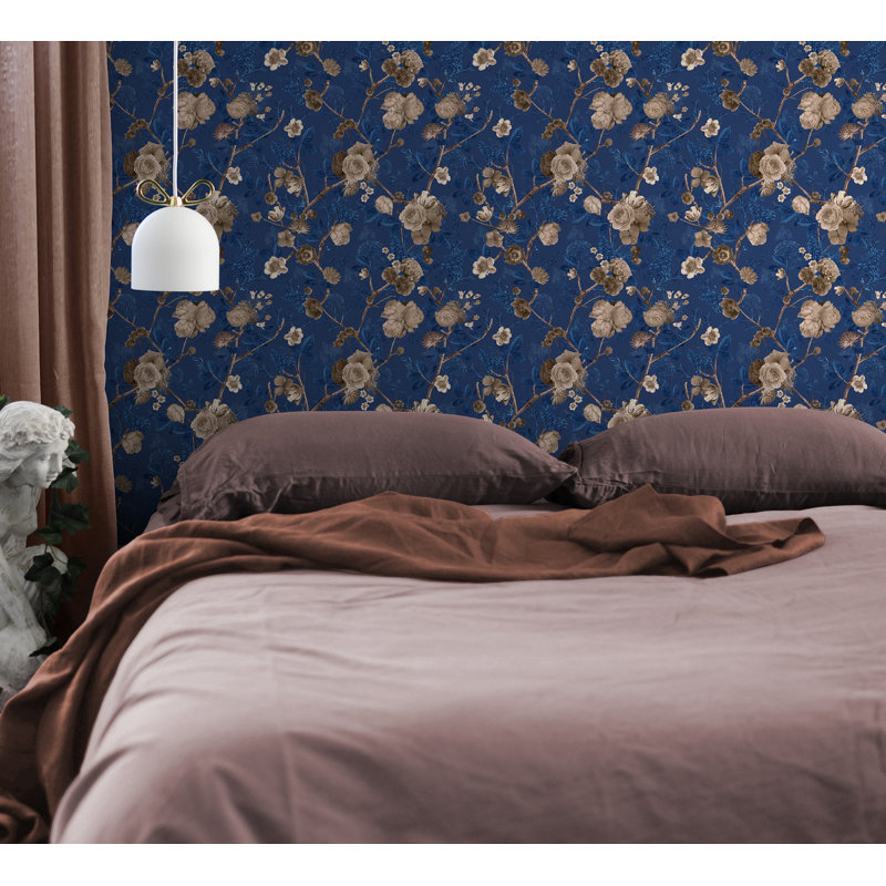 Huber 10m x 52cm Matte Paste the Wall Wallpaper Roll, Navy Blue/Sepia