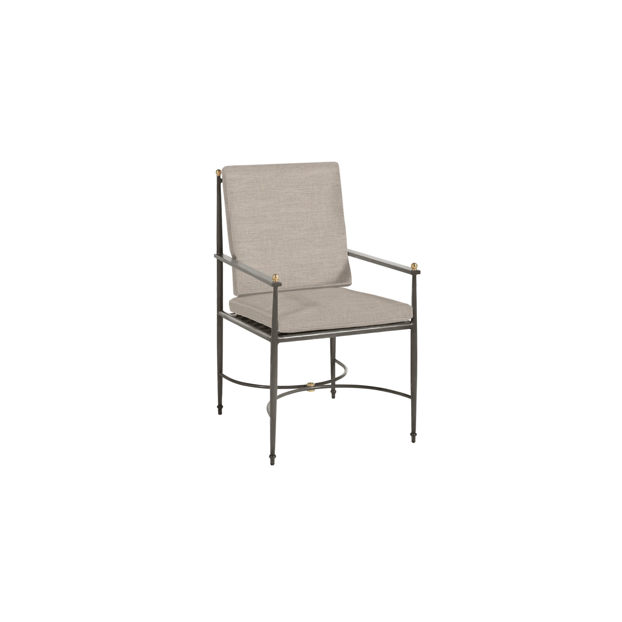 Roma Wrought Aluminum Outdoor Arm Chair, Dove Sunbrella® Linen, Welt