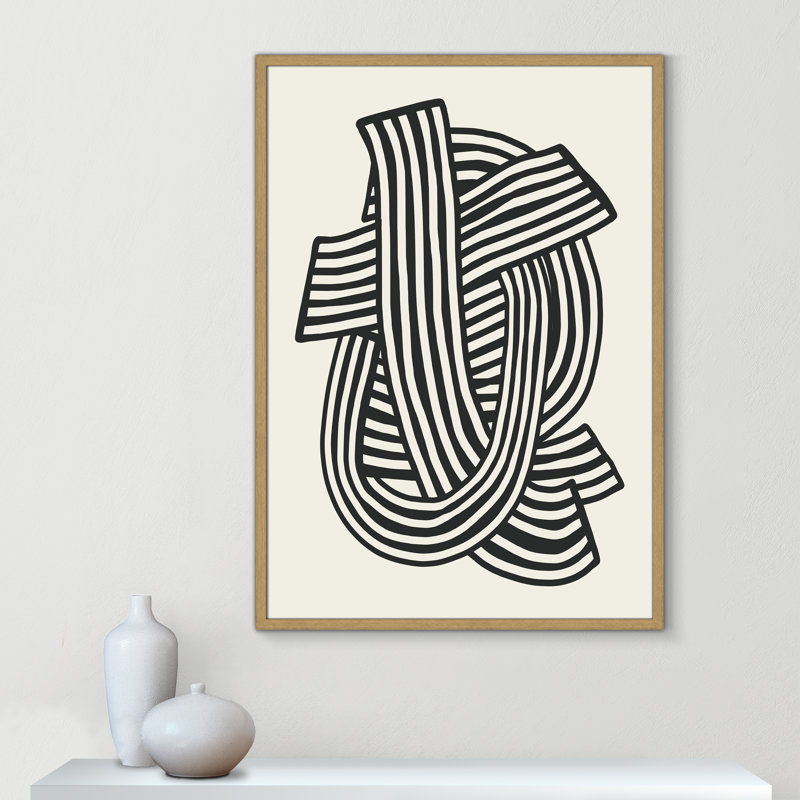 Rayures abstraites à imprimé noir par Dean, Natural Woodgrain, L 29,5 po x H 41,5 po, Impression encadrée