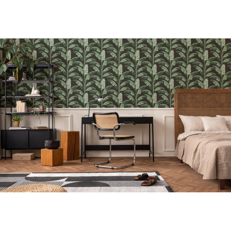 Banana Leaf - Wallpaper, Black, Non-Pasted