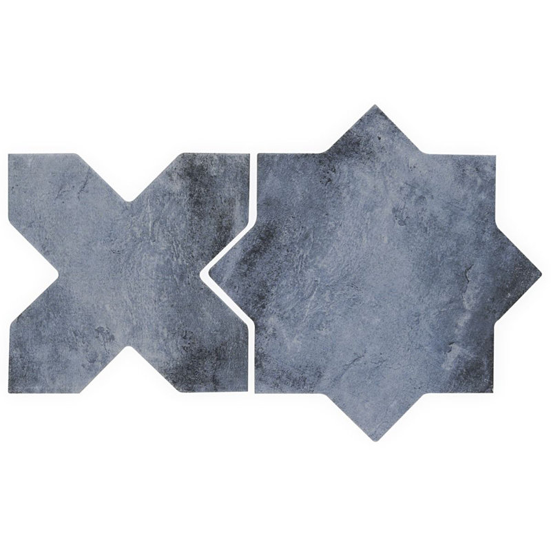 Parma Star and Cross 6" Terracotta Look Porcelain Tile, Denim